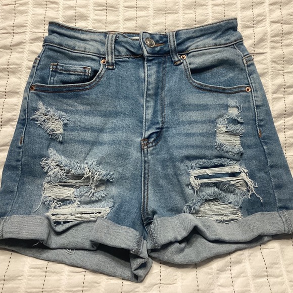 Wax Jean Collection Pants - Wax Jean Collection Womens High Rise Distressed Denim Shorts Blue Size Small